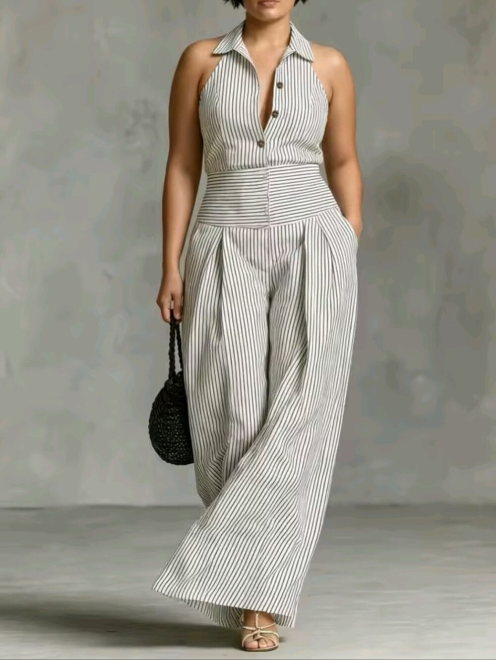 Women's Plus Size Sleeveless Halter Neck Jumpsuit